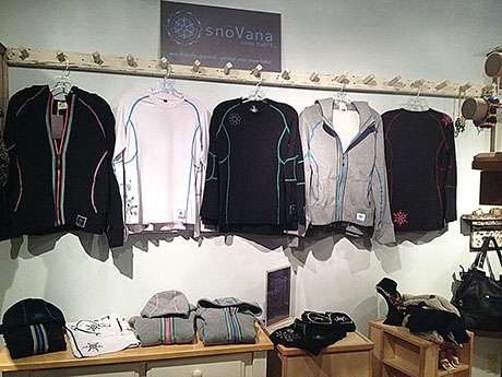 snöVana at retail snöVana base layers, crossover crews, hoodies, and leggings